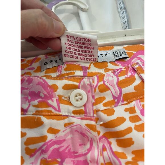 Gretchen Scott Cotton Spandex Vibrant Colorful Flamingo Novelty Pants XS - Picture 6 of 6